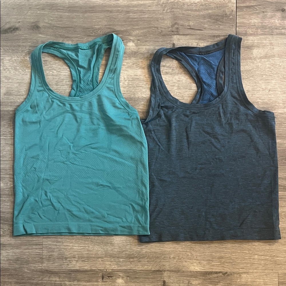 Lululemon Teal and Navy/Black Swiftly Racerback Tank Top